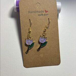 Purple and Green Flower Earrings